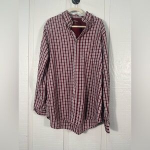 King Size Burgundy Plaid Shirt Size Large Tall EUC